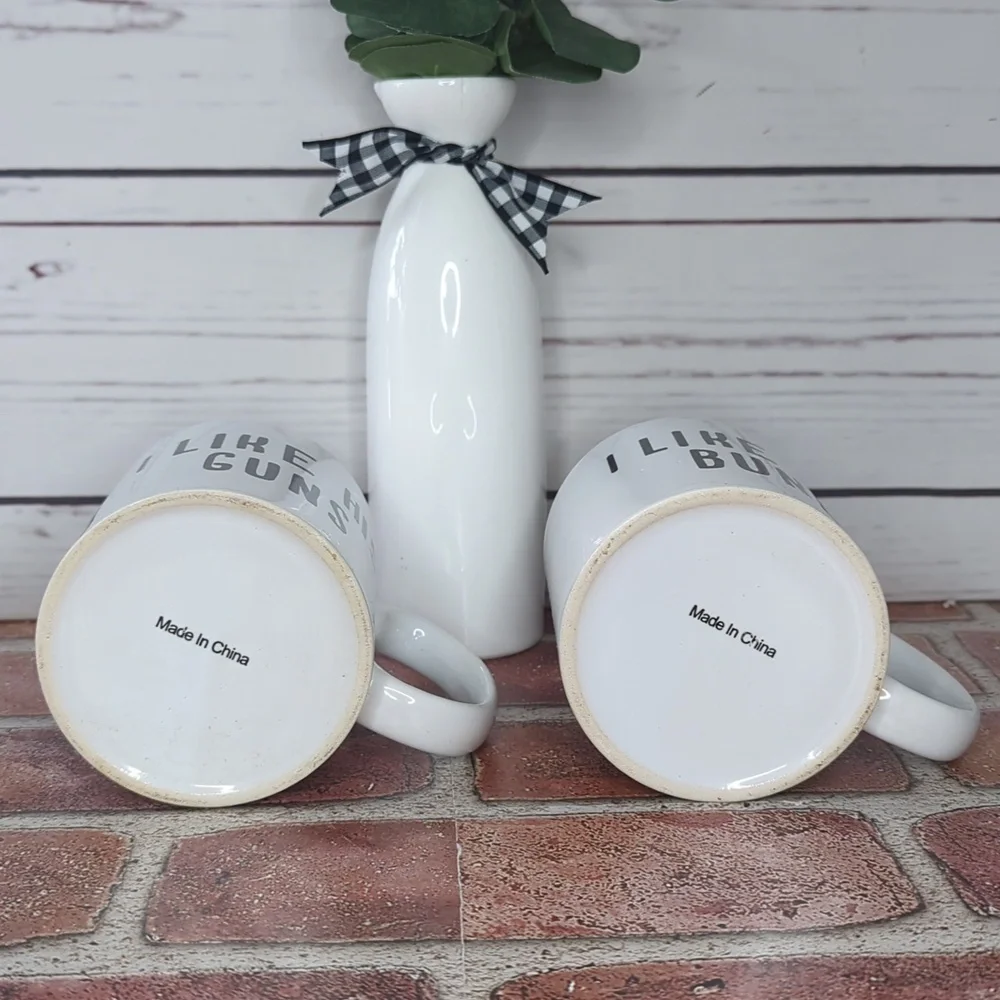 Pair of‎ Guns and Buns Funny Mugs for Couples Husband and Wife Coffee Mugs Gift